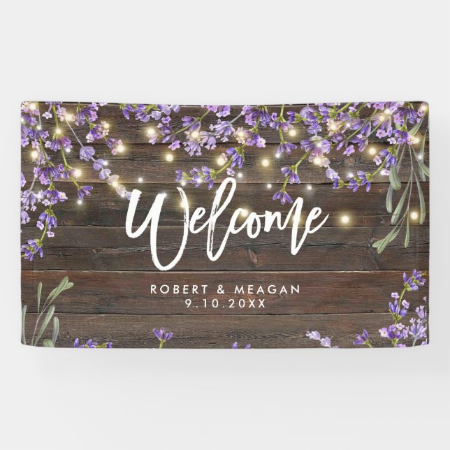 rustic lavender and wood wedding welcome banner (Horizontal)