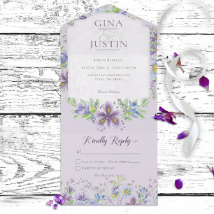 Rustic Lavender & Blue Floral No Dinner All In One Invitation
