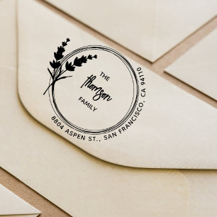 Rustic Lavender Boho Floral Family Return Address Rubber Stamp