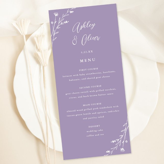 Rustic Lavender Botanical Wedding Menu Card (Creator Uploaded)