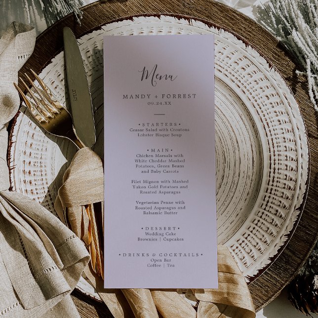Rustic Lavender Coordinate Purple Wedding Dinner Menu (Creator Uploaded)