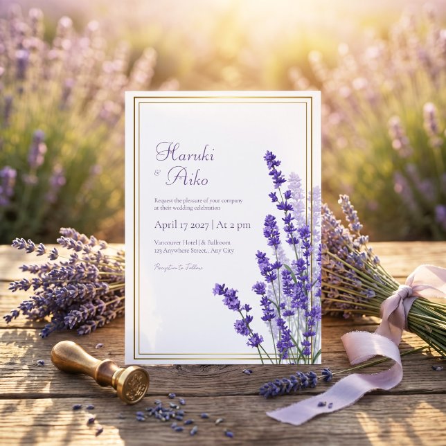 Rustic Lavender Double Line Frame Border Wedding Invitation (Creator Uploaded)