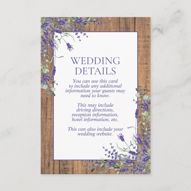 Rustic Lavender Eucalyptus Botanical Wood Details Enclosure Card (Front)