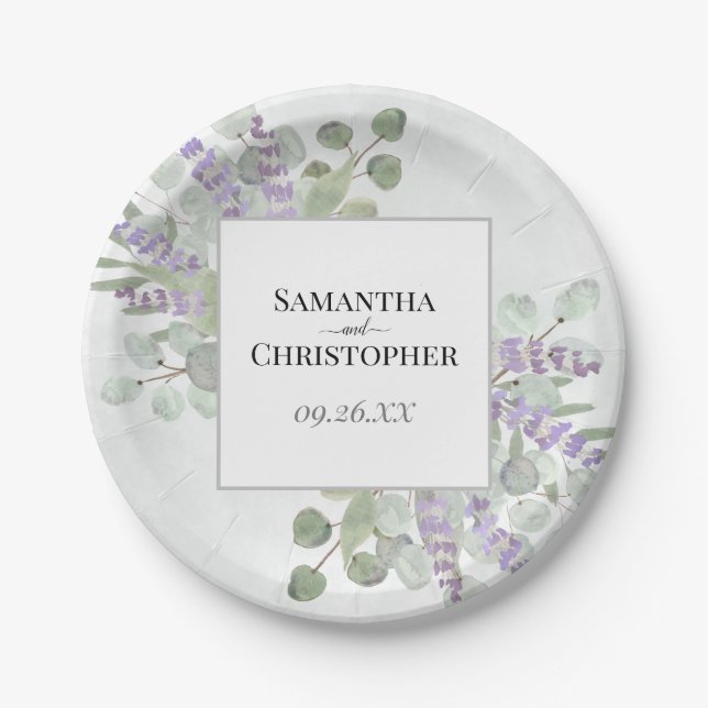 Rustic Lavender & Eucalyptus Elegant Boho Wedding Paper Plate (Front)