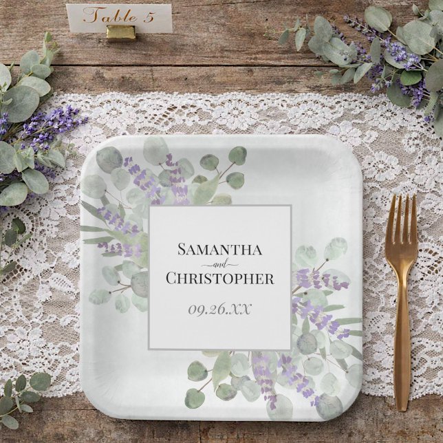 Rustic Lavender & Eucalyptus Elegant Boho Wedding Paper Plate (Creator Uploaded)