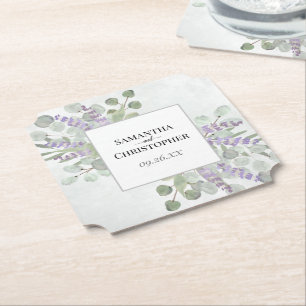 Rustic Lavender & Eucalyptus Elegant Wedding Paper Coaster