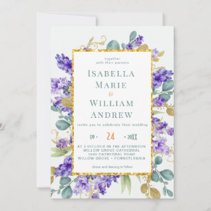 Rustic Lavender Eucalyptus Floral Wedding Invitation
