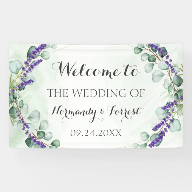 Rustic Lavender Eucalyptus Gold Wedding Backdrop Banner (Horizontal)