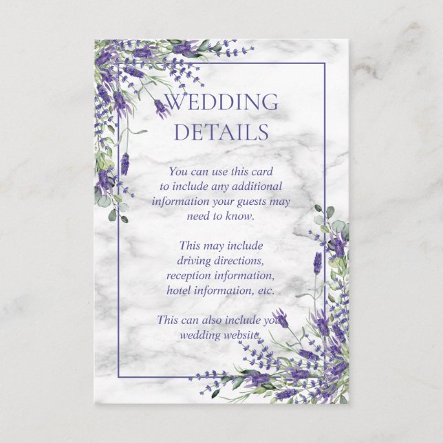 Rustic Lavender Eucalyptus Greener Wedding Details Enclosure Card (Front)