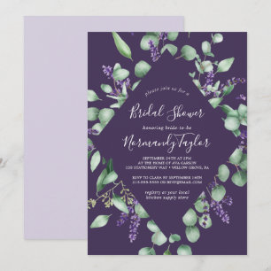 Rustic Lavender & Eucalyptus Purple Bridal Shower Invitation