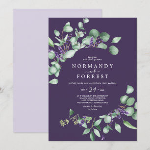 Rustic Lavender & Eucalyptus Purple Casual Wedding Invitation