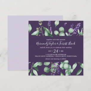 Rustic Lavender & Eucalyptus Purple Square Wedding Invitation