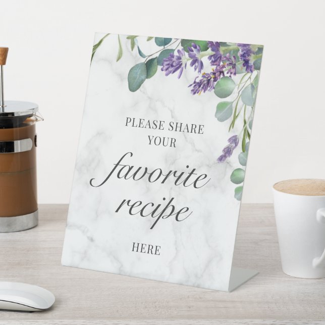 Rustic Lavender Eucalyptus Recipe Cards Here Pedestal Sign (In SItu)