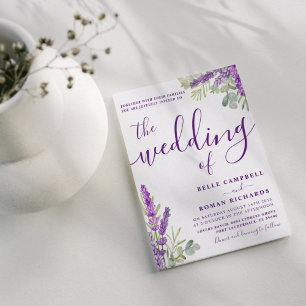 Rustic Lavender & Eucalyptus Sage & Lilac Wedding Invitation