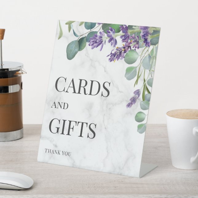 Rustic Lavender Eucalyptus Wedding Card and Gifts Pedestal Sign (In SItu)