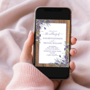 Rustic Lavender Eucalyptus Wood Script Wedding Inv Invitation
