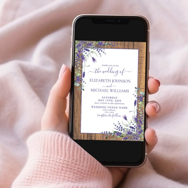 Rustic Lavender Eucalyptus Wood Script Wedding Inv Invitation (Creator Uploaded)