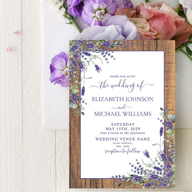 Rustic Lavender Eucalyptus Wood Script Wedding Inv Invitation (Creator Uploaded)