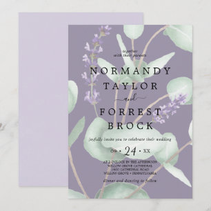 Rustic Lavender Faded Eucalyptus Wedding Invitation