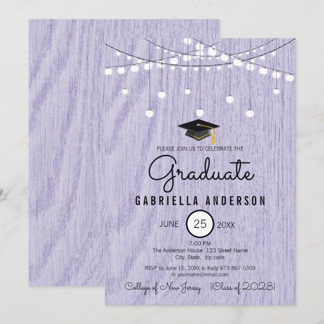 Rustic Lavender Faux Wood Yet Simple Graduation Invitation (Front/Back)