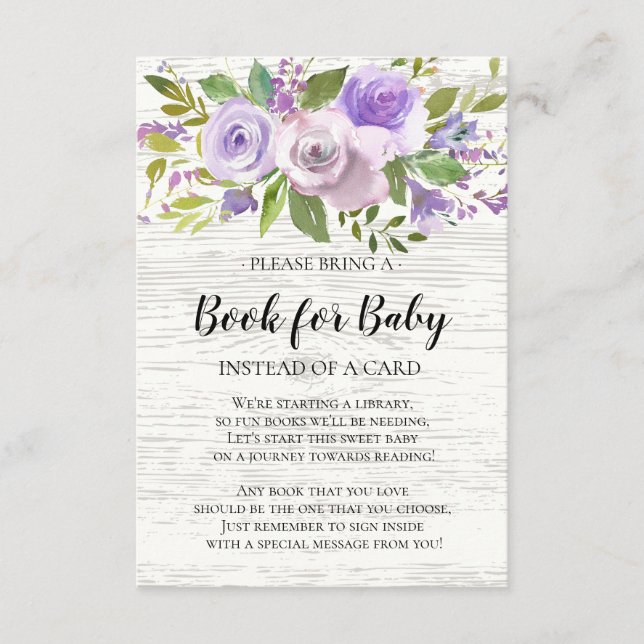Rustic Lavender Floral Baby Shower Book for Baby Enclosure Card (Front)