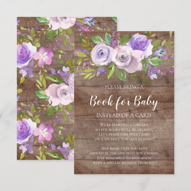 Rustic Lavender Floral Baby Shower Book for Baby Invitation (Front/Back)