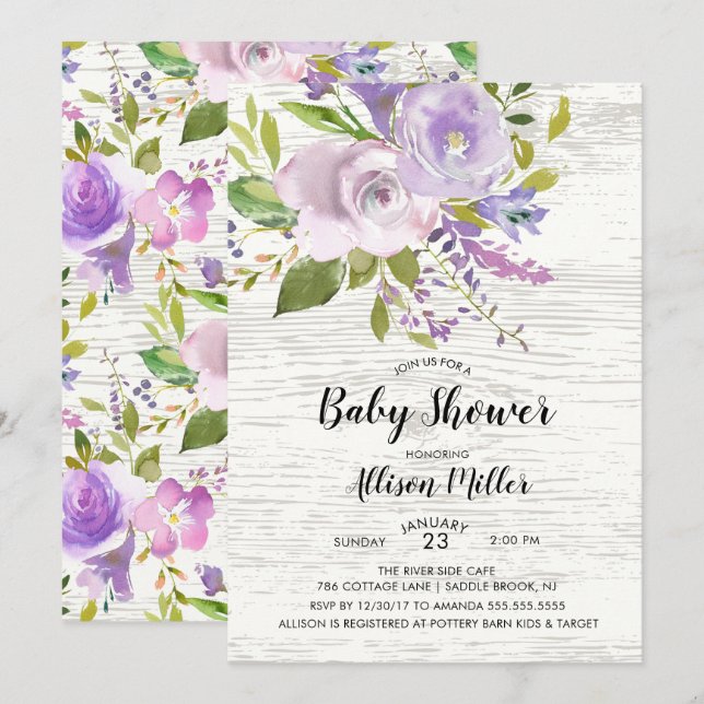 Rustic Lavender Floral Baby Shower Invitation (Front/Back)
