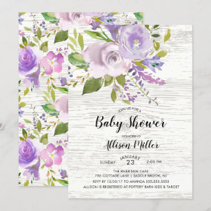 Rustic Lavender Floral Baby Shower Invitation