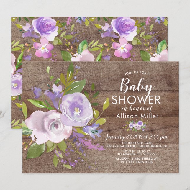 Rustic Lavender Floral BABY Shower Invitations (Front/Back)