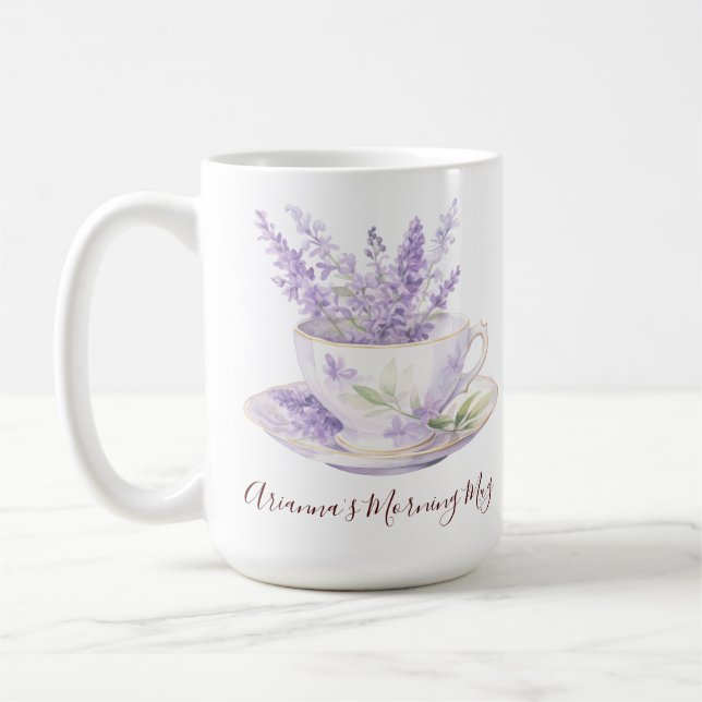 Rustic Lavender Floral Country Teacup Coffee Mug (Left)