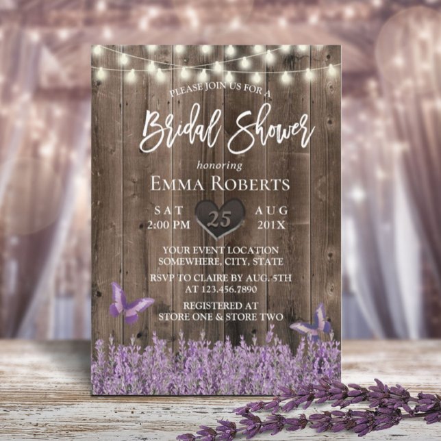 Rustic Lavender Floral Dark Wood Bridal Shower Invitation (Creator Uploaded)