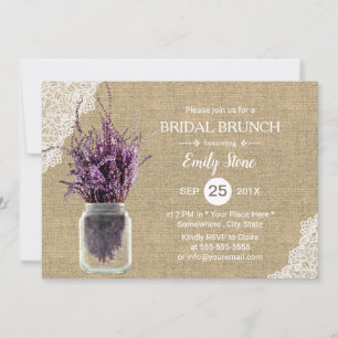 Rustic Lavender Floral Jar Burlap Bridal Shower Invitation