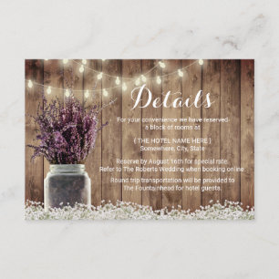 Rustic Lavender Floral Mason Jar Wedding Details Invitation
