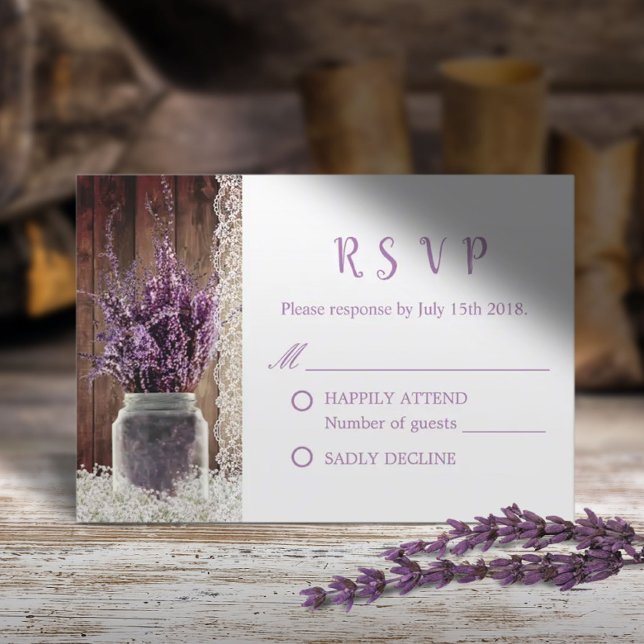 Rustic Lavender Floral Mason Jar Wedding RSVP Card (Creator Uploaded)