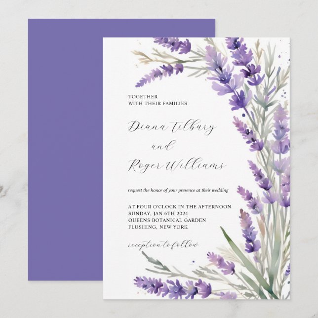 Rustic Lavender Floral Wedding Invitation (Front/Back)