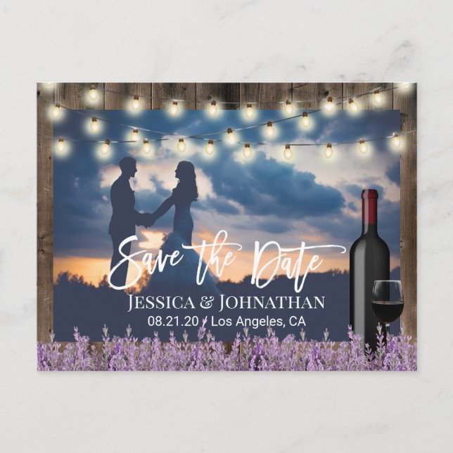 Rustic Lavender Floral Wedding Photo Save the Date Announcement Postcard (Front)