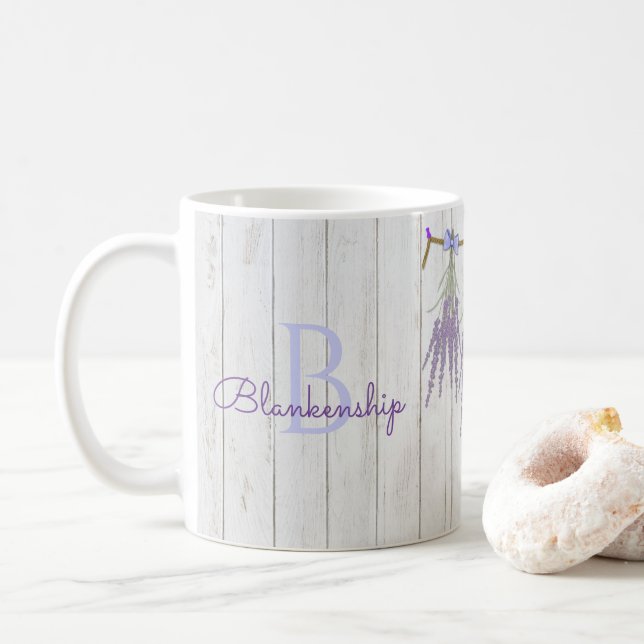Rustic Lavender Flower Bundle Monogram Template Coffee Mug (With Donut)