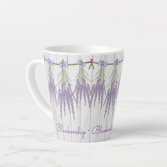 Rustic Lavender Flower Bundle Monogram Template Latte Mug (Left Angle)