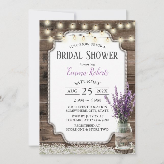 Rustic Lavender Flower Jar Elegant Bridal Shower Invitation (Front)
