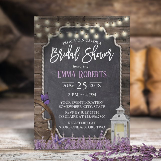 Rustic Lavender Flower White Lantern Bridal Shower Invitation (Creator Uploaded)