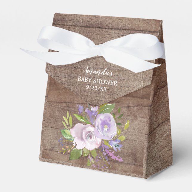 Rustic Lavender Flowers Baby  Shower Favour Box (Front Side)