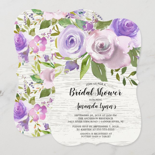 Rustic Lavender Flowers Bridal Shower Invitation (Front/Back)