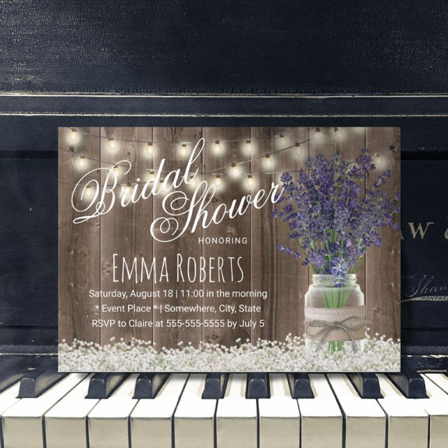 Rustic Lavender Flowers Mason Jar Bridal Shower Invitation (Creator Uploaded)