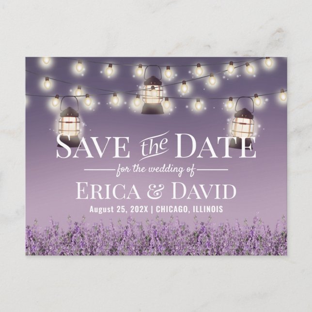 Rustic Lavender Flowers Purple Ombre Save the Date Announcement Postcard (Front)