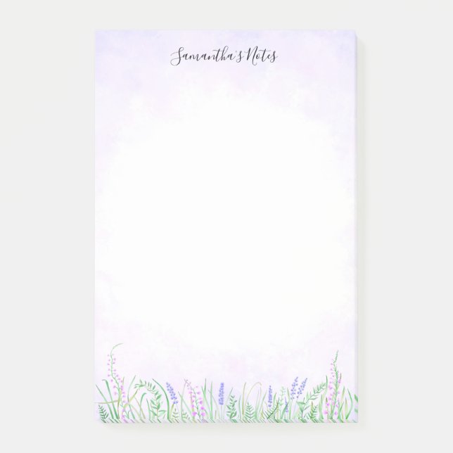 Rustic Lavender Grass Greenery Spring Vibes Floral Post-it Notes (Front)