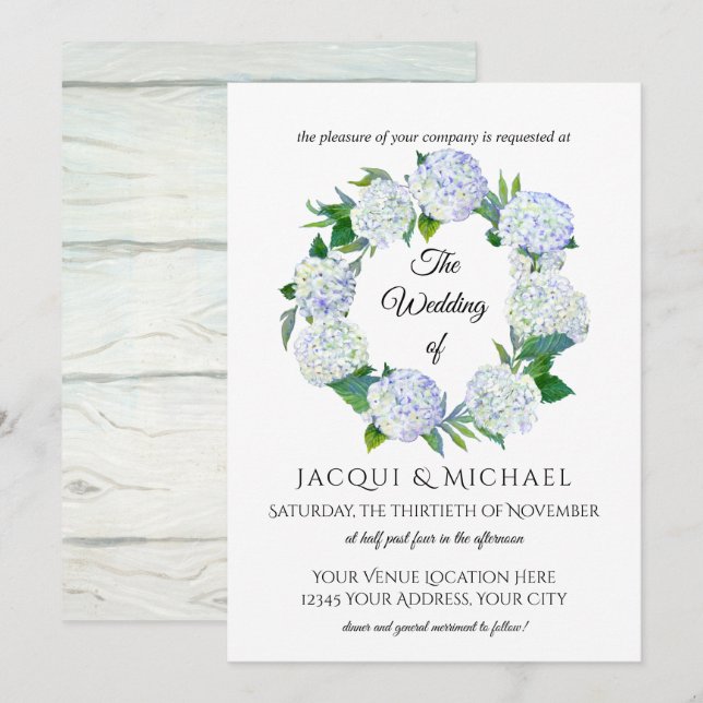 Rustic Lavender Hydrangea Floral Wreath Wedding Invitation (Front/Back)