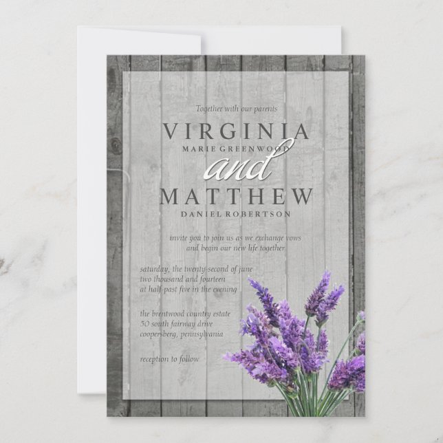 RUSTIC LAVENDER HYDRANGEAS WEDDING INVITATION (Front)