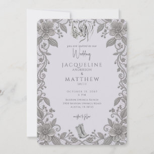 Rustic Lavender & Lace Horses Wedding Invitation
