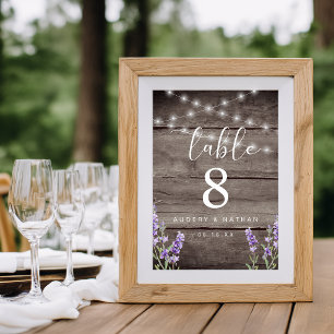 Rustic Lavender Lights Wedding  Table Number