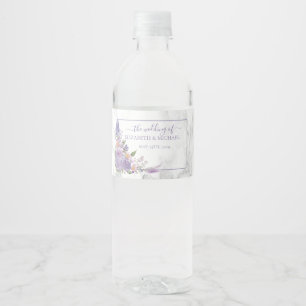 Rustic Lavender Marble Floral Wedding Water Bottle Label